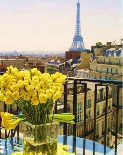 Алмазная мозаика Париж Желтые розы полная выкладка 48х38 см квадратные стразы Гранни