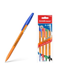Ручка шариковая R 301 Orange Stick 0 7 мм 4 шт Erich krause