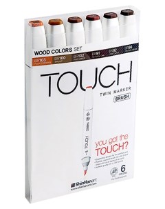 Набор маркеров TWIN BRUSH WOOD 6 шт коричневый Touch