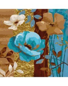 Картина по номерам на холсте 40х40 с золотой поталью Голубые анемоны Delart