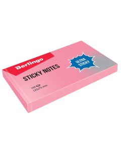 Самоклеящийся блок Ultra Sticky 125x75 мм 100 листов пастель розовый Berlingo