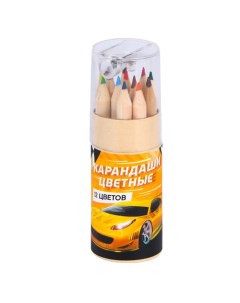 Набор цветных карандашей мини в тубусе Гонки 12 шт с точилкой Artfox