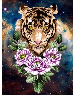 Алмазная мозаика Взгляд тигра Полная выкладка 40х30 см квадратные стразы Алмазное хобби