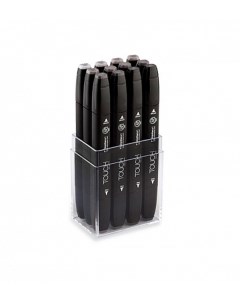 Набор двухсторонних маркеров для скетчей 12шт теплые серые а серый черный Touch twin