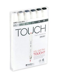 Набор двухсторонних спиртовых маркеров Brush 6 Шт Серые тона серый черный Touch twin