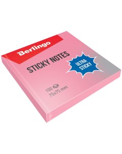 Самоклеящийся блок Ultra Sticky 75x75 мм 100 листов пастель розовый Berlingo