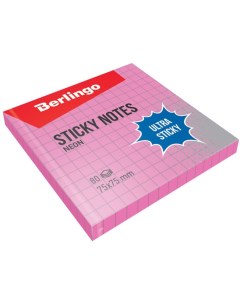 Самоклеящийся блок Ultra Sticky 75x75 мм 80 листов в клетку розовый неон Berlingo