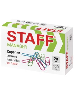 Скрепки Manager 28 мм цветные 100 шт в картонной коробке 226821 Staff