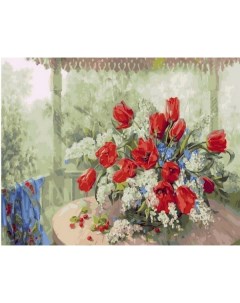 Картина по номерам Тюльпаны с черемухой МСА1467 Paintboy