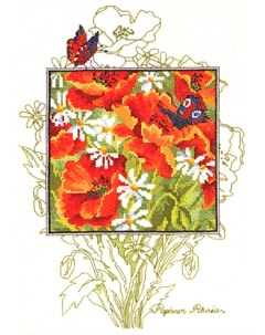Набор для вышивания подушки Маки и бабочки арт 83 5362 Permin
