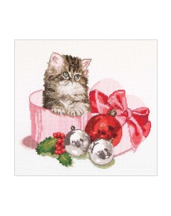 Набор для вышивания Рождественский котёнок канва аида 16 ct арт 731A Thea gouverneur
