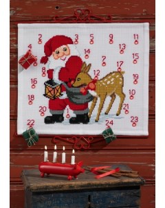 Набор для вышивания календаря Санта Клаус с оленем арт 34 3268 Permin