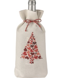 Набор для вышивания мешочка для бутылки Новогодняя ёлка с сердцами арт 79 5256 Permin