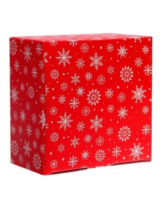 Коробка новогодняя Снежинки 21х21 см красная Disney
