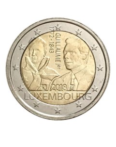 Памятная монета 2 евро 175 лет со дня смерти Великого Герцога Гийома I Люксембург 2018 г Nobrand
