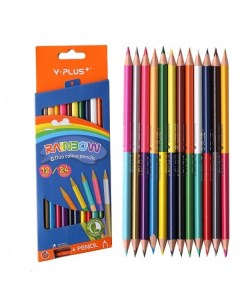 Цветные карандаши двусторонние Rainbow 12 штук точилка Y-plus