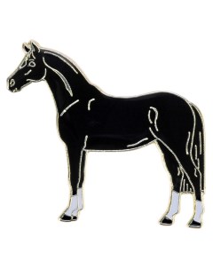 Значок Happy Ross Лошадь в белых носочках чёрный 27х24мм Happyross