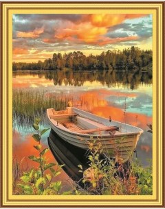 Алмазная мозаика Лодка на озере круглые стразы на подрамнике 40х50 см HWA3917 Paintboy