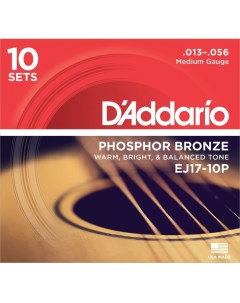 Струны для акустич гитары EJ17 10P Phosphor Bronze 10 компл 13 56 D`addario
