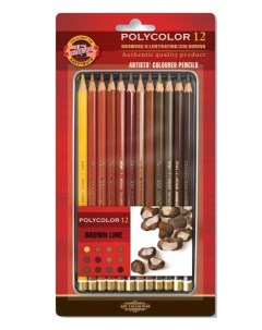 Набор карандашей цветных POLYCOLOR коричневая гамма в блистерной коробке с е п 12 цв Koh-i-noor