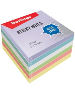 Блок самоклеящийся Ultra Sticky 600 листов 5 пастельных цветов 1 белый 280г Berlingo