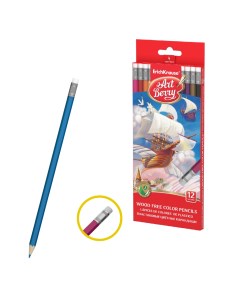 Пластиковые цветные карандаши с ластиком шестигранные 12 цветов стираемые Artberry