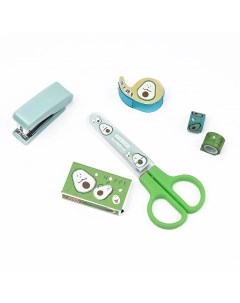 Детский канцелярский набор из 5 предметов Авокадо зеленый с бирюзовыми ножницами Mc-basir