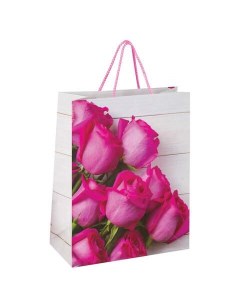 Пакет подарочный 606582 Розовые розы 32x26x12 7см 12 штук Золотая сказка
