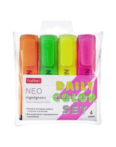 Набор текстовыделителей NEO neon 4 цвета Hatber