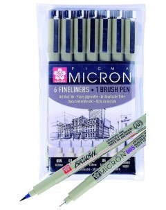 Набор капиллярных ручек Pigma MIcron Brush черный 7 штук Sakura