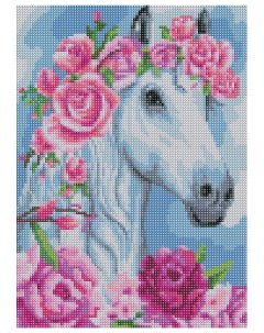 Алмазная мозаика Белый конь изображ 25 35см размер холста 30 40 полная выкладка Kiki