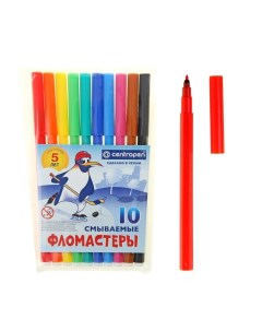 Фломастеры 10 цветов 1 8 мм 7790 Пингвины пластиковый конверт смываемые Centropen