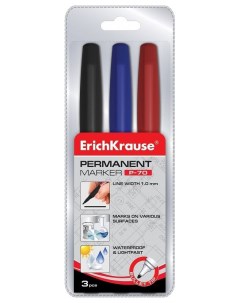 Перманентный маркер P 70 цвет чернил черный синий красный в футляре по 3 шт Erich krause
