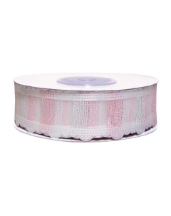 Лента декор капроновая уп 10 ярд с перламутровой нитью ш 25 мм белый бело розовый Дамское счастье