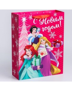 Подарочный пакет ламинированный вертикальный С Новым годом 31х40х11 см Принцессы Disney