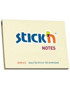 Бумага для заметок Stick n Eco 76x101 мм 70 г м2 100 листов пастель желтый Hopax