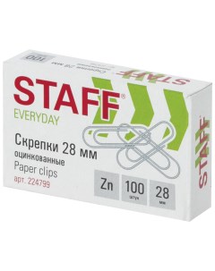 Скрепки EVERYDAY 28 мм оцинкованные 100 шт в картонной коробке Россия 224799 Staff
