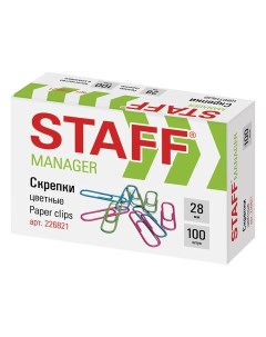 Скрепки Manager 28 мм цветные 100 шт в картонной коробке 226821 6шт Staff