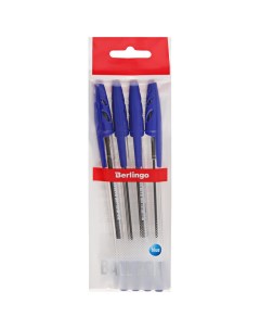 Ручка шариковая Tribase синяя 4 штуки толщина линии 1 мм Berlingo