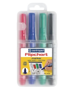Набор маркеров для флипчартов 4 цвета круглый наконечник цвет в ассортименте Centropen