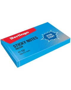 Самоклеящийся блок Ultra Sticky 50x75 мм 80 листов синий неон Berlingo