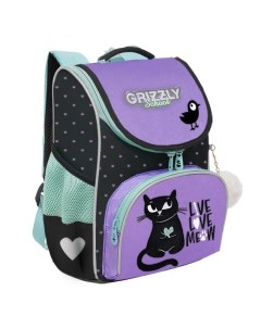 Рюкзак школьный с мешком RAm 384 1 1 черный сиреневый Grizzly