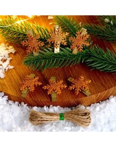 Прищепки для декора Снежинки золотые 6 шт Лесная мастерская