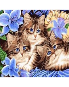 Алмазная мозаика стразами Котята с синими цветами 00114566 30х40 см Ripoma