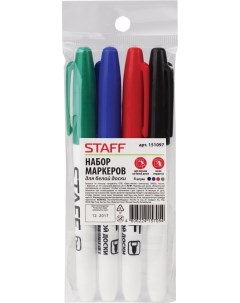 Набор маркеров Everyday для белой доски стираемые 4 цвета 1 шт Staff