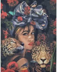 Картина по номерам GS1967 Девушка с леопардами холст на подрамнике 40х50 см Paintboy