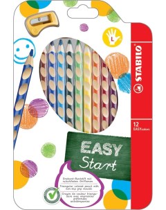 Цветные карандаши эргономичные для левшей точилка Easy Colors 12 цветов Stabilo