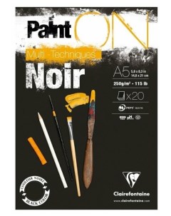 Альбом для рисования 20 листов А5 Paint ON Noir 250 г м2 черная Clairefontaine