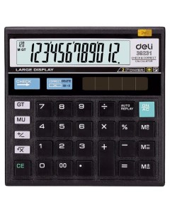 Калькулятор настольный компактный E39231 12 разр дв пит 129x129мм чер Deli