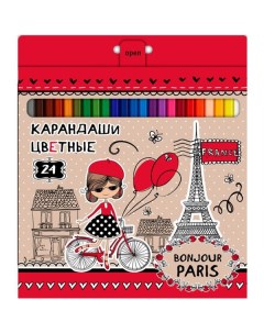 Карандаши цветные Bonjour Paris 24 цвета Hatber